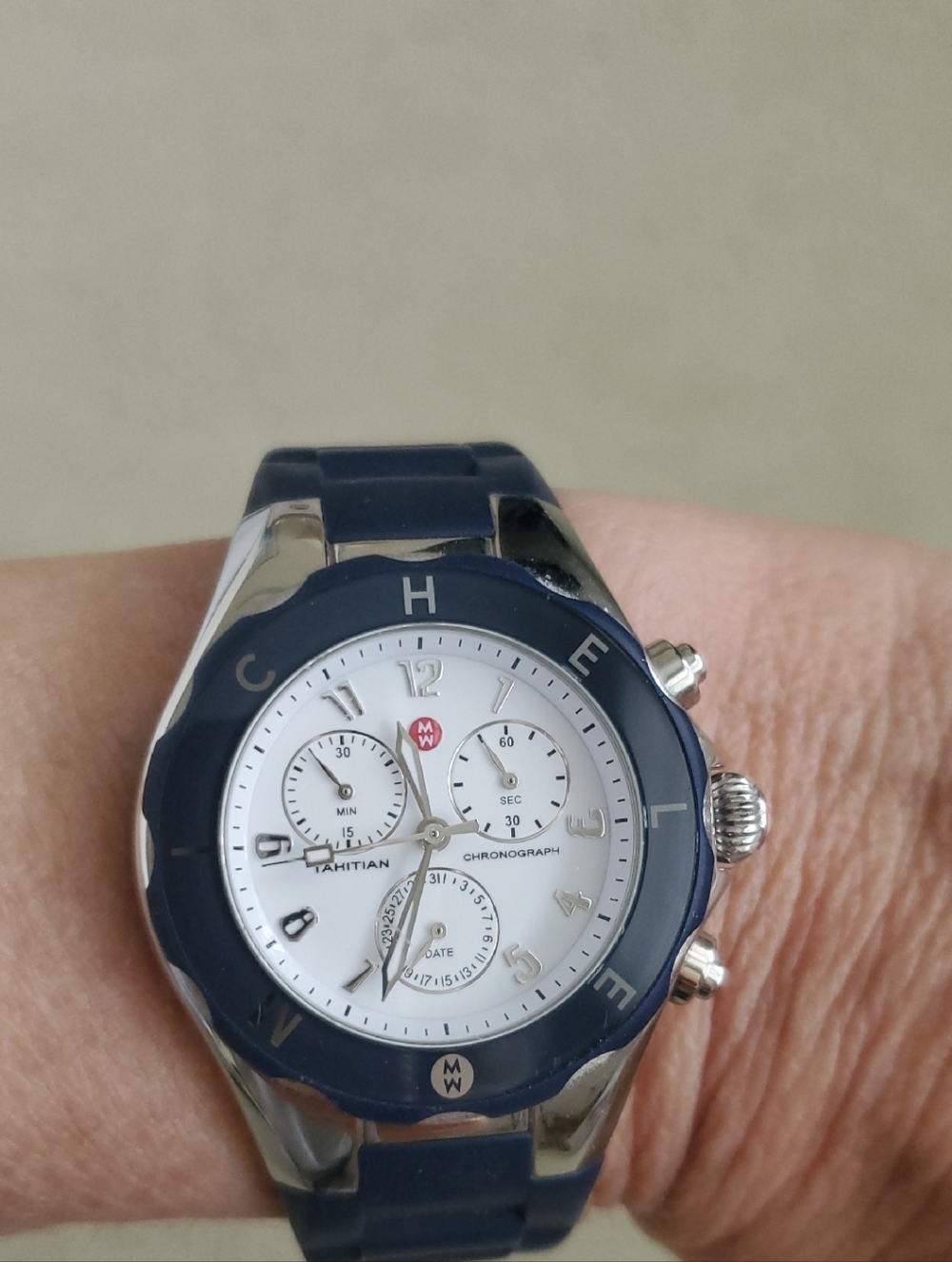 Michele "Tahitian Jelly" Navy Blue and Silver Chronograph Watch